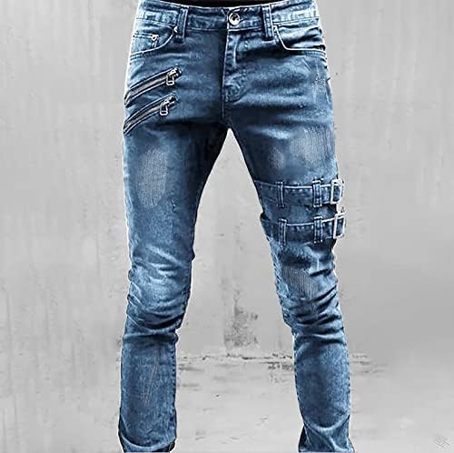 Искинати фармерки за мажи со високи половини гроздобер потресени хип -хоп тексас панталони обични тенок вклопат истегнување на