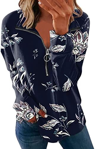 Womenените со долги ракави блузи се врвови на В-врат-вратната маица со патент мека удобна маица влечкаат трендовски врвови на туника