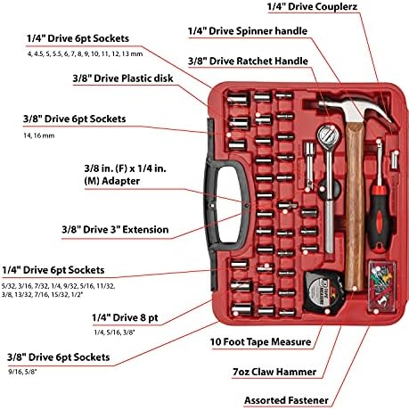 Алатка за перформанси - 107PC Дома и автоматски алатки, рачни алатки - Комплети за алатки, црвена боја