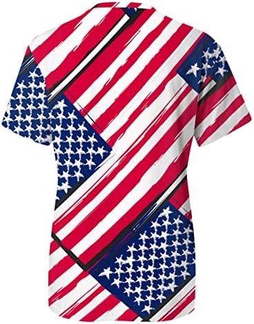 Кошули со цврста боја женски женски случајни ден на независност печатени кратки ракави на вратот маица Топ жени плус