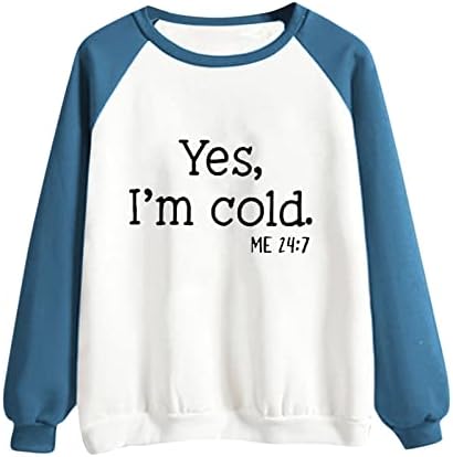 Да, јас сум ладно мене 24: 7 џемпери Врвни жени со долги ракави кошули во боја блок -слаби влезови симпатична есенска модна облека