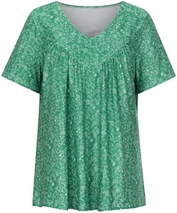 Women'sенски плус големина врвови лето бохо цветни печатени кратки ракави маички обични v вратите кошули лабава проточна шифон блуза