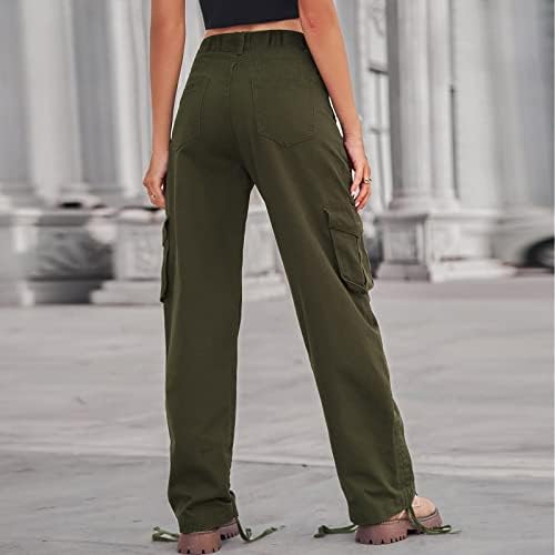 Womenените обични модни гроздобер со високи половини панталони широки нозе обични тексас панталони повеќе џебни карго фармерки фустани
