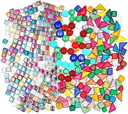 1,1lb мешана боја Неправилна кристална мозаична плочки за занаети, iridescent квадратни мозаични стаклени плочки околу рамни стаклени