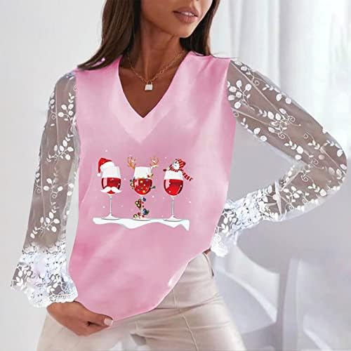 Розови Божиќни кошули жени v вратот сјај вино Божиќ