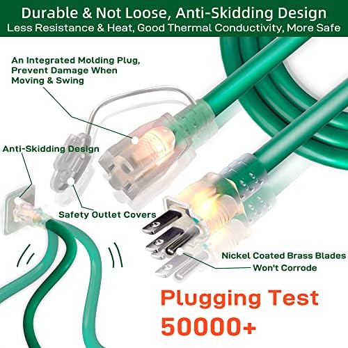 50 стапки зелена 1 до 3 кабел за проширување на сплитер, 3 приклучок за пронг со 3 продолжени места - кабел со продолжение со