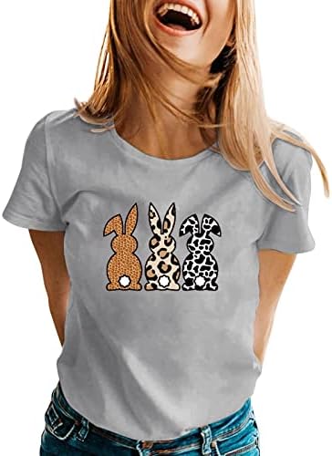 Велигденски кошули за жени фустани обичен зајаче зајаче графички летен блуза маички екипаж вратот кратки ракави за тренингот кошули за жени
