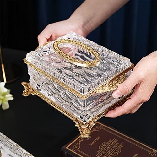 Zhuhw месинг врежана кутија за ткиво гроздобер злато врежано кристално стакло салфетка држач за спална соба во кревет ткиво