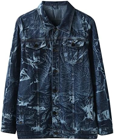 ZDDO машки тексас јакни плус големина, есенско копче за зимско копче надолу од јака од лабава лабава вклопена јакна мода надворешна облека