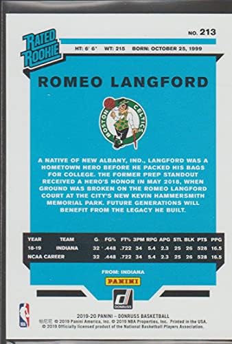 2019-20 Кошарка на Донус #213 Ромео Ленгфорд Бостон Селтикс РЦ Оценета дебитант официјална картичка за тргување во НБА
