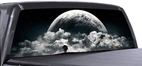 Vuscapes - Подигање на полна месечина - Графички камиони на задниот прозорец - Декларен SUV преглед преку винил