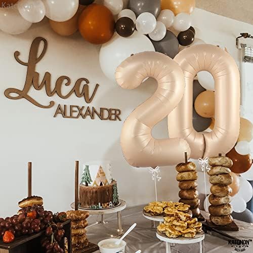 Katchon, Gaint Caramel 20 балон број - 40 инчи | 20 роденденски балон декор | 20 -ти роденденски украси за забава | Крем број 20 балон | 20 -годишен