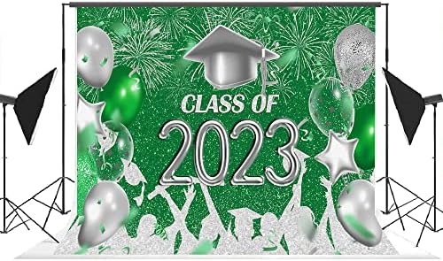 Класа Лофарис Лофарис Од 2023 Година Фотографија Позадина Зелени И Сребрени Честитки Капачиња За Дипломирање Во Заднина Прослава Дипломирање