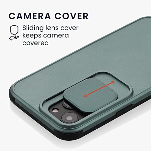 KWMobile Hybrid Case компатибилен со Apple iPhone 13 - Случај со капакот на камерата и браникот - Телефонско покритие - темно зелена боја