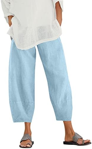 Hapенски харем панталони Гуфесф жени, женски исечени памучни постелнини каприс панталони обични баги хареми панталони со џебови