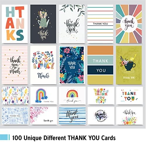 Ви благодариме Картички Со Коверти 100 Пакет Масовно-Празни Белешки Поставени со 100 Различни Слатки Уникатни Дизајни-За Мал