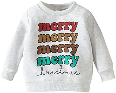 Божиќ деца дете новороденче новороденче девојки девојки буква боја печати долги ракави памучни џемпери врвови блуза Божиќ
