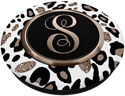 Бела леопард печати гепард монограм почетен „букви“ поп -поп -поп -поп -поп -граблив