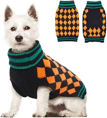 Џемпер на кучиња, топла зимска трикотажа за кучиња за мали средни кучиња мачки кученце класичен карирана тешка облека плетена облека за момчиња девојчиња кучиња п?