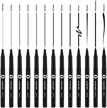 Molotow Blackliner Pen 4 -Pen Set 3 - калиграфија, длето, совети за четки S & Round, 1 сет секој