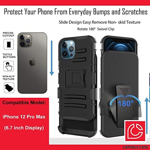Случај охајо Компатибилен со iPhone 12 Pro Max [Заштита Од Воено Одделение Отпорна На Удари Тешка Футрола За Футрола За Заштита на Црно