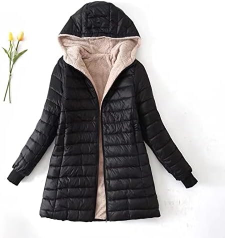 Женски зимски капути Обични џебови по поштенски јакни со качулка преголема долга ракав Шерпа руно џемпер со долга нејасна топла надворешна облека