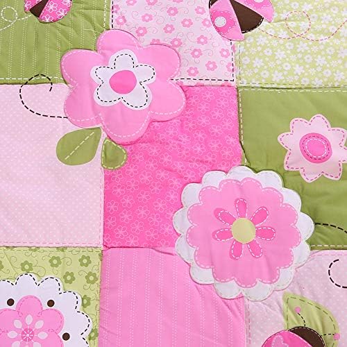 Kinbedy 3 парче бебе девојче расадник постелнини сет розово зелено цветно меко меко дише дете за постелнина за постелнина за девојчиња | Криб