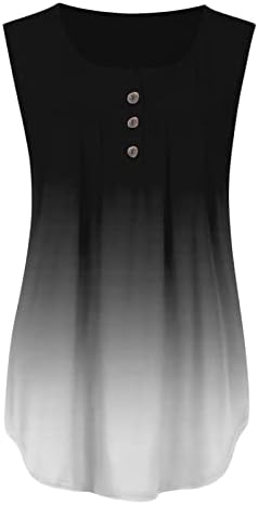 Trebin Women'sенски обичен мода плус големина на печатено копче без ракави со врвот на вратот V-вратот на вратот