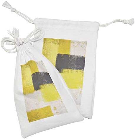 Амбесон Сива И Жолта Ткаенина Торбичка Сет од 2, Апстрактни Гранџ Стил Четкички Стил Сликарство Стил, Мали Врвка Торба За Тоалети Маски и Услуги,