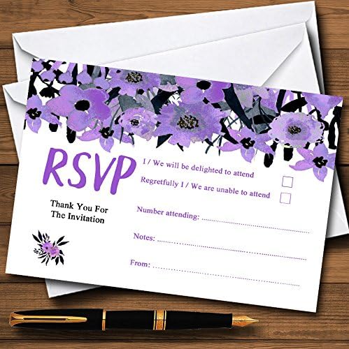 Црна &засилувач; Виолетова Акварел Цвеќиња Персонализирани RSVP Картички