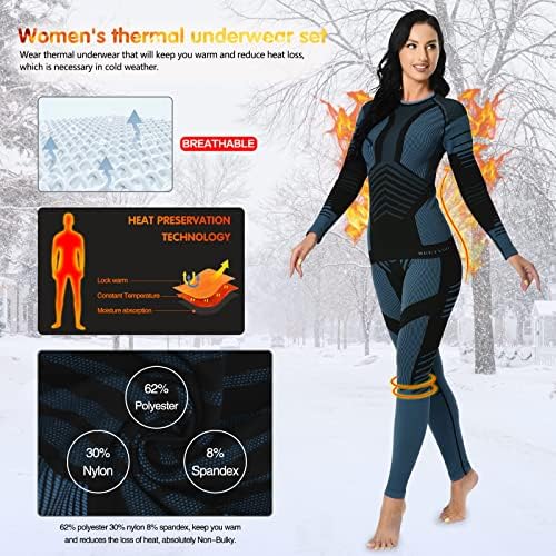 Meetyoo Термичка долна облека Поставена за жени, зимски долг nsонс топол слој на горниот и долниот сет за скијање