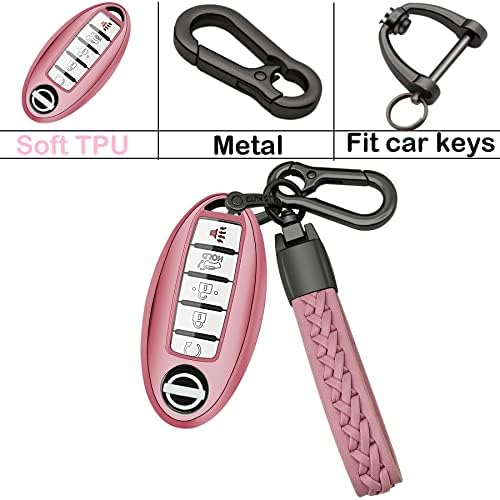 Кирснда клуч за клучеви за клучеви, компатибилен со Nissan, со клуч, мек TPU заштитен клуч за автомобили, Fit Altima Rogue Maxima