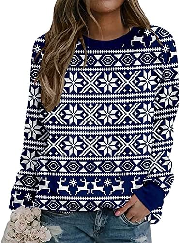 Божиќни џемпери на Флекманарт за жени и ирваси со долги ракави со тематски врски со топла преголема празнична кошули врвови зима