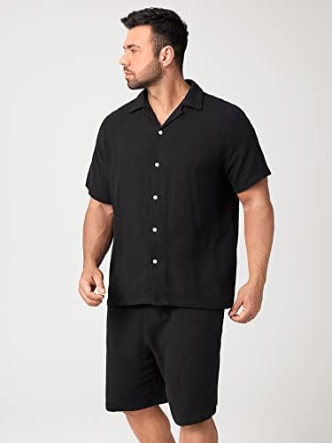 Fdsufdy Облека со две парчиња за мажи со цврста копче предна кошула и шорцеви