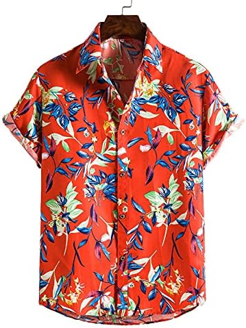 Машка хавајска цветна кошула со кратки ракави со кратки кошули нагоре Тропски Алоха кошула за одмор на одмор на плажа кошули за