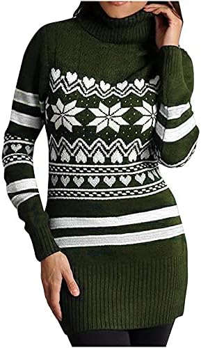 Рузијог женски Божиќни џемпери фустани ленти со терипчиња со долг ракав тенок фит плетен пуловер џемпер џемпер џемпер фустан