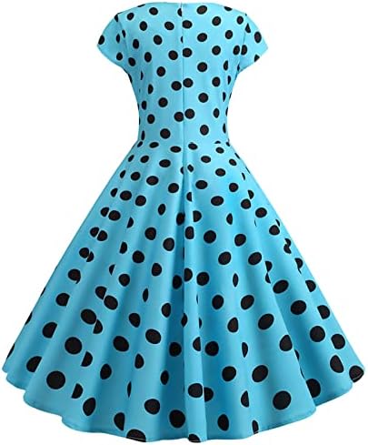 Fragarn летни фустани за жени плажа, жени гроздобер од 1950 -тите ретро кратки ракави точки печатење вечерна забава за замав