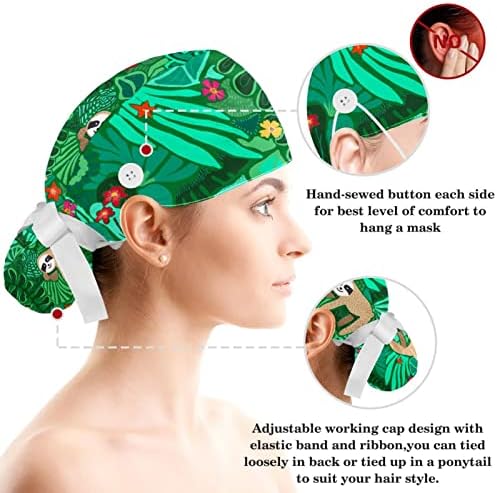 Зачудувачки капачиња Хируршки жени со копчиња за џемпери и хируршки капачиња за коса за жени, летни тропски лисја