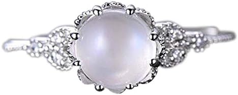 Pmmqrrkuu Опал венчален прстен за жени, опал тиркизна прстени за жени фино накит 925 Стерлинг сребрен месечина и дијамантски прстен ветуваат