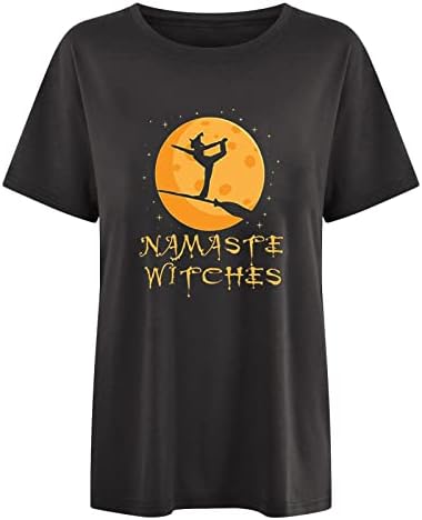 Намасти вештерки маица жени Ноќта на вештерките вештерки јога кошули смешни графички кратки ракави преголеми маички лабави врвови