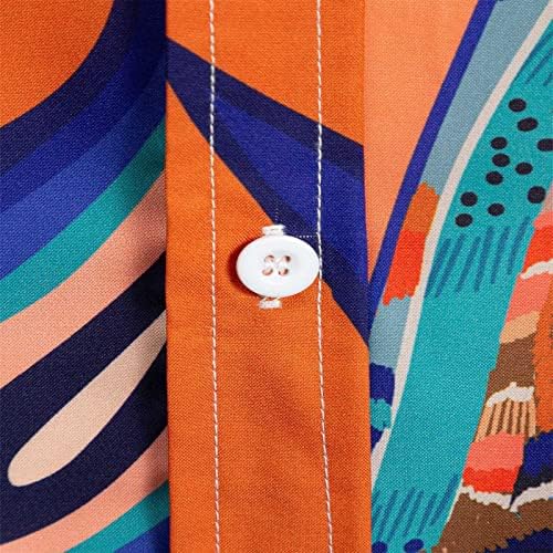 БМИСЕГМ летни маици за мажи Обични машки лабави лапави за печатење во боја на контраст на краткиот ракав копче на плажа Блуза од плажа