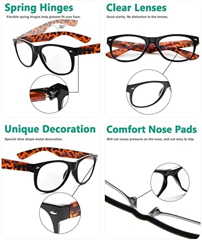 Очила за читање на очила за очите на 80 -тите години за жени 5 пакувања црна рамка со читатели на желки за раце +2,00