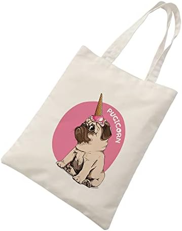 Womenените платно симпатична пекингеска кучиња торба за еднократна торба за намирници за намирници за подароци за секојдневно патување,