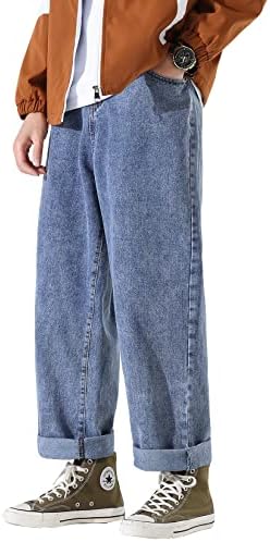 Работа на фармерки за машки фармерки Дославида, обичен хип хоп карго цврста боја лабава вклопена права широка памучна панталона