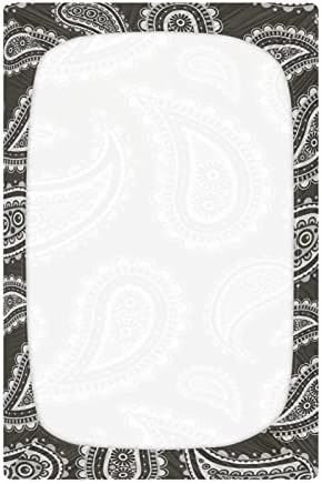 Алаза Пајсли црна сива лесна чаршафи со лежишта опремени со басинет за момчиња бебе девојчиња дете, стандардна големина 52 x 28 инчи