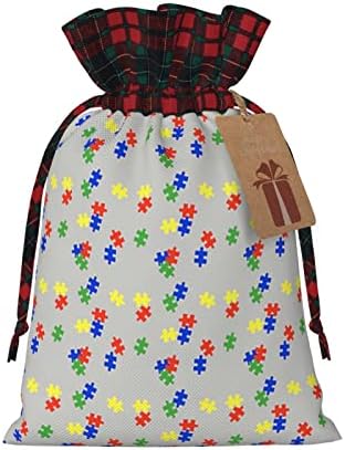 Алгоби Божиќни Торби За Подароци Со Врвки За Влечење Загатка-Аутизам-Свест Бафало Карирана Чанта За Влечење Фаворизира Чанти