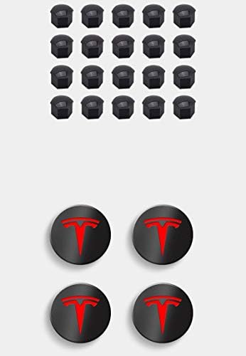 Комплет за капаче на центар за тркала од Tesla 3, комплет пакет со 1 капачиња за лого на Tesla + Централен центар за орев, Tesla