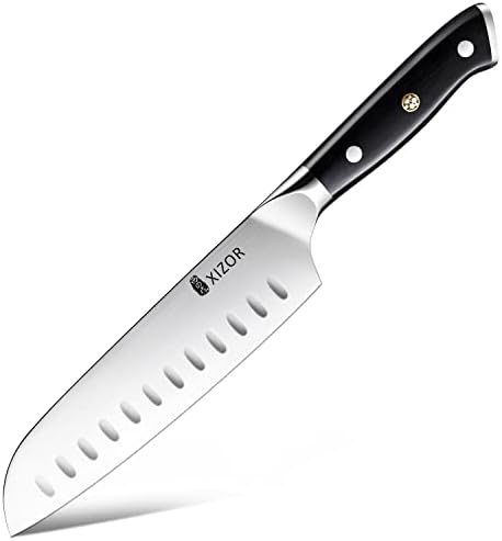 Xizor Јапонски Сантоку готвач нож 7 инчи нож за сечење германски висок јаглероден челик брич Остри кујнски нож за готвење целосен