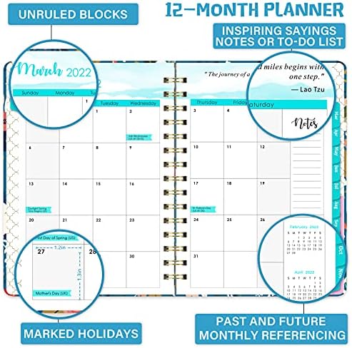 2022 Планер - 2022 Неделен месечен планер од јануари 2022 година - декември 2022 година, 6,4 x 8,5, тврд портал со контакти + календар