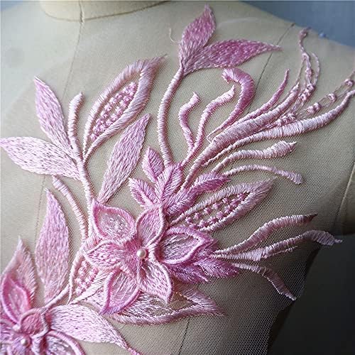 Geltdn розова 3D цвет од цвеќиња од чипка ткаенина на наметка за наметка на наметка за облик на облик на јака, шива лепенка за